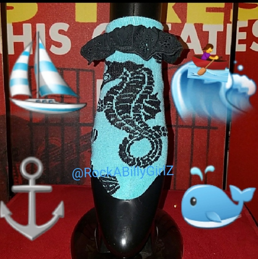 Too Fast Blue Seahorse Ruffle Ankle Socks Nautical